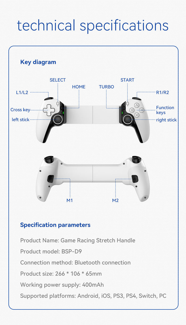 Stretch Gamepad Phablet Wireless Game Handle PC Streaming PS Bluetooth Telescopic